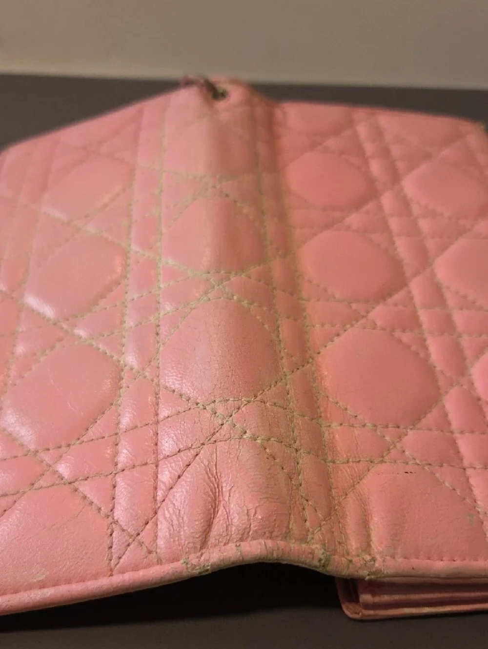 Dior Pink Quilted Leather Wallet with Signature Stitching - Project